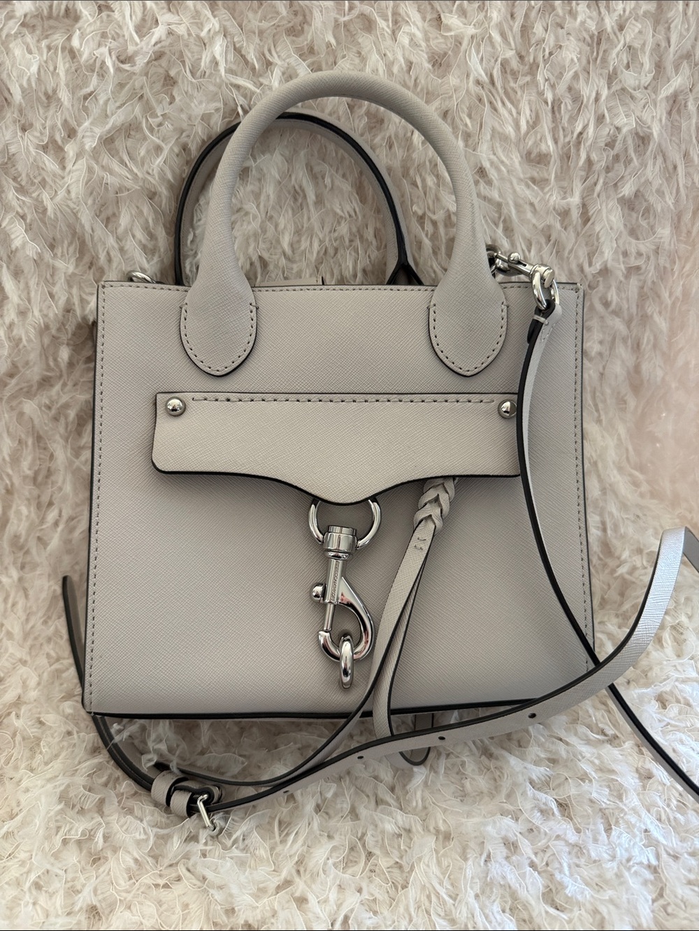 REBECCA MINKOFF 🩶 Gray Leather Mini Satchel Handbag with Silver Hardware